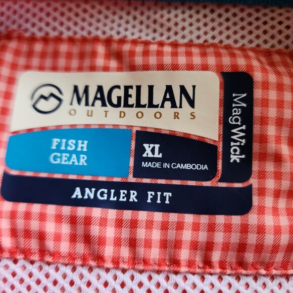 Magellan Angler Fit Shirt Mens XL Fishing Mag Wick Peach Orange Gingham Check - Picture 5 of 10